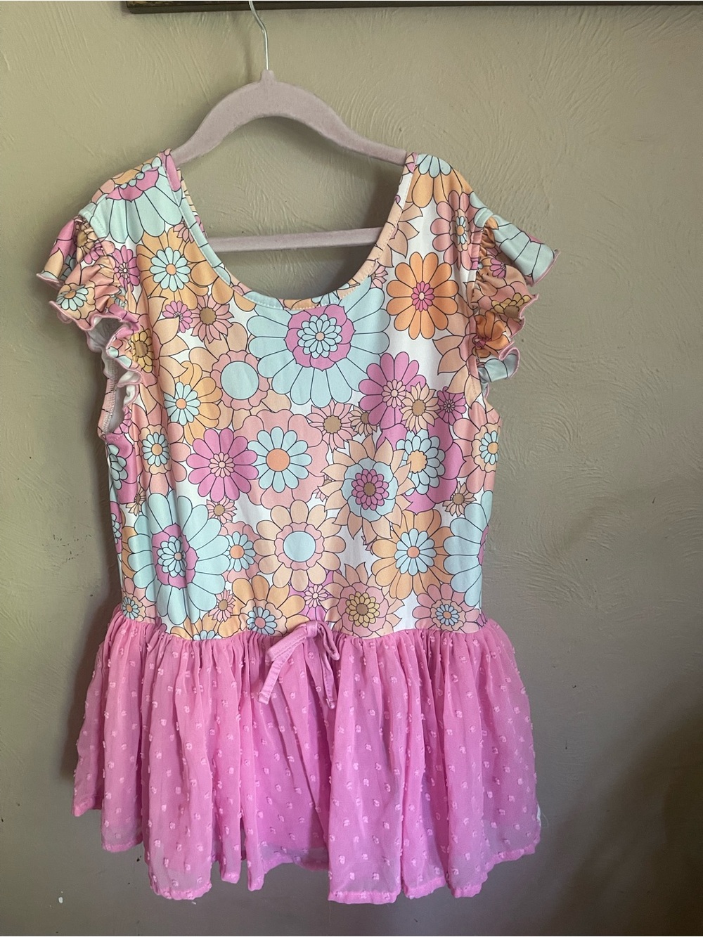 cheeky plum Pastel Floral Ruffle Dress with Pink Chiffon Skirt